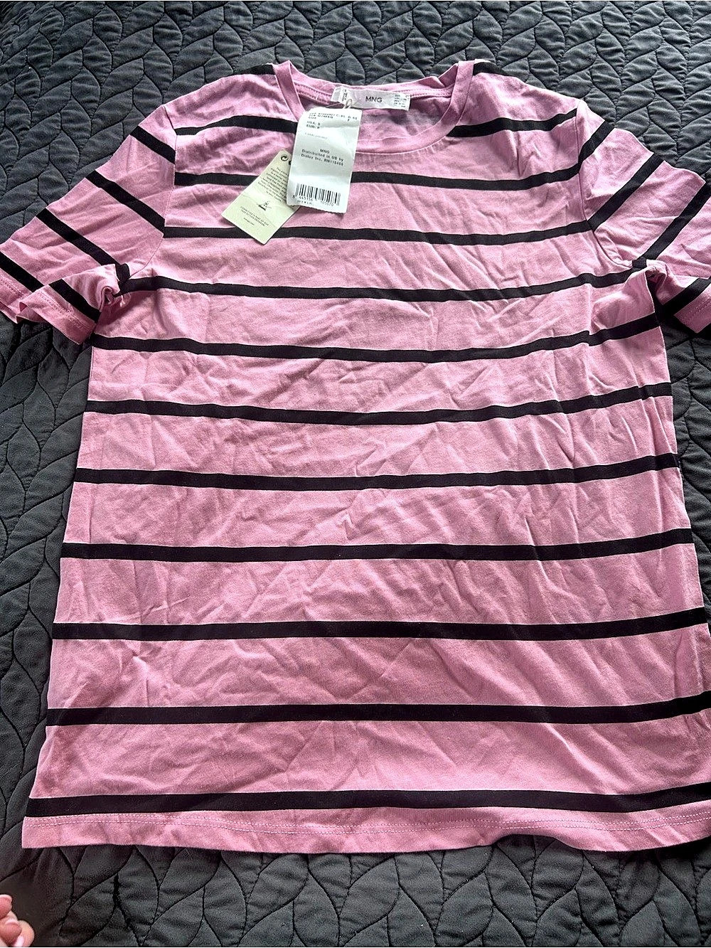 MNG Striped Cotton Tee in Pink & Black Size Small NWT